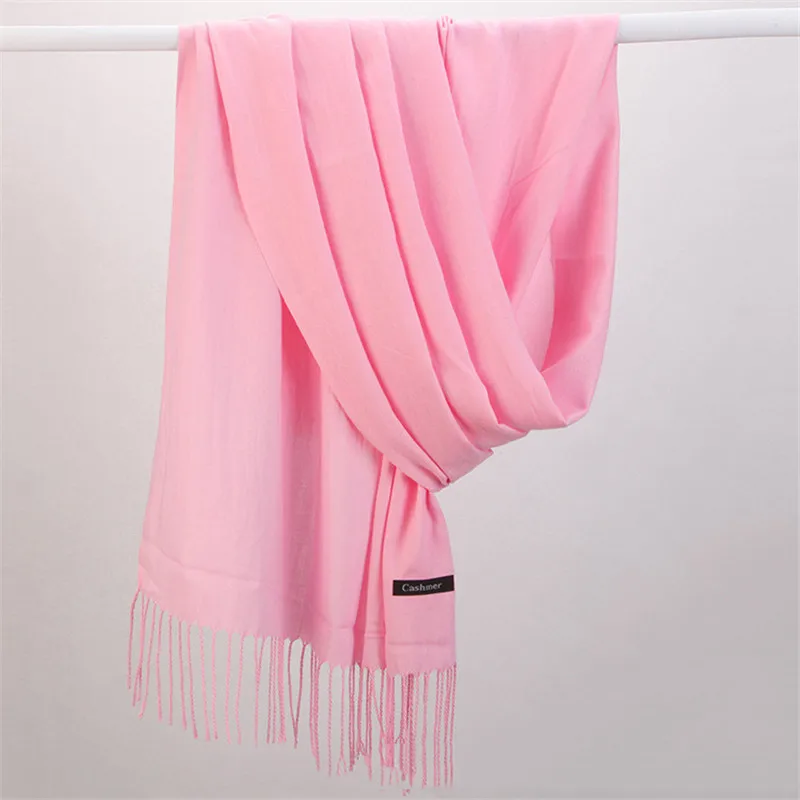 Elegant Solid Color Women's Winter Scarf with Tassels - Cashmere-Like Pashmina Wrap