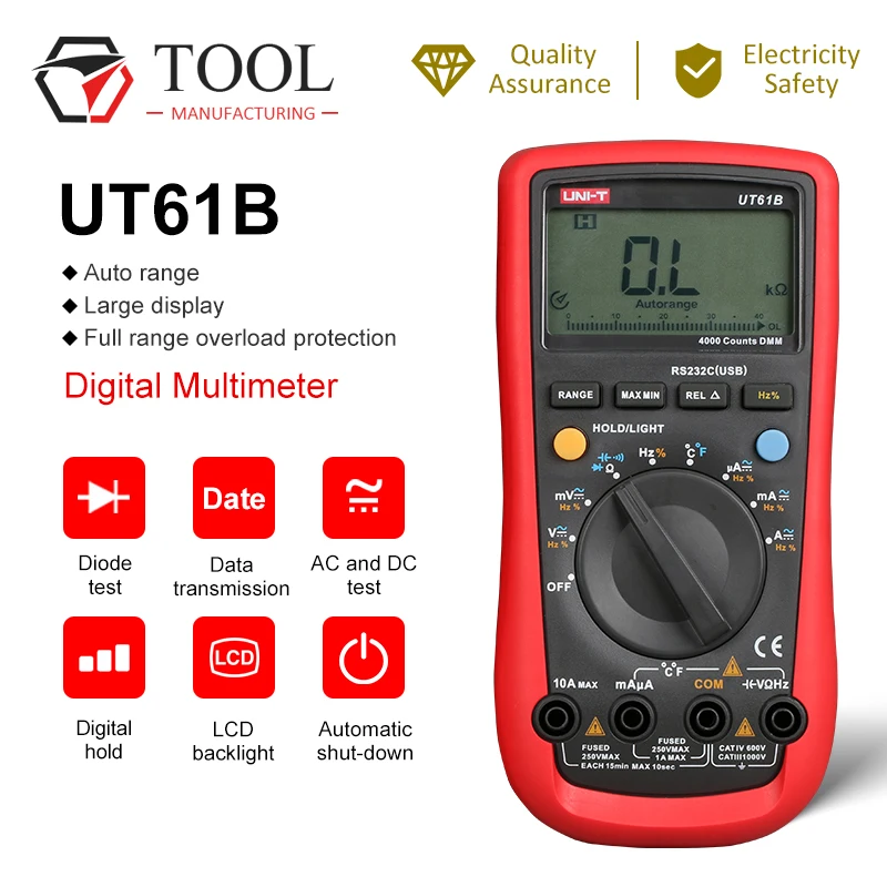 UNI T UT61B Цифровой мультиметр ЖК дисплей Подсветка W/Температура Тестер Авто