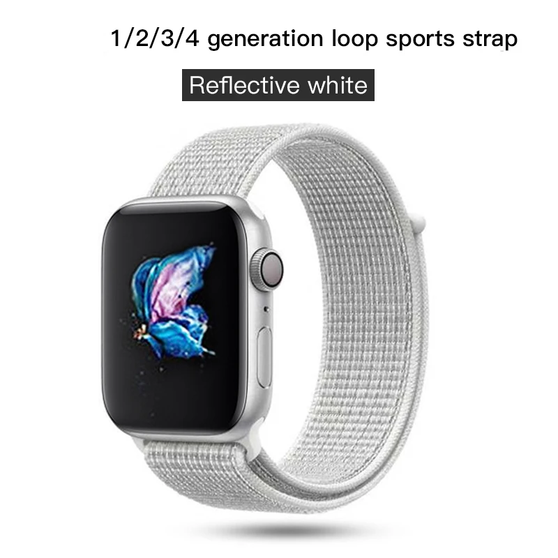 Sport Loop For Apple Watch Band Strap Apple Watch 4 Band 44mm 40mm Band 42mm 38mm Nylon Bracelet Watchband Series 3 2 1 4 - Цвет: reflective white