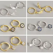 Серебро 925 пробы Серьги-гвоздики с подвесками для Для женщин набор звездных крестообразных шар с сердечками кусочек очарование серьги-шпильки красивый циркон A30