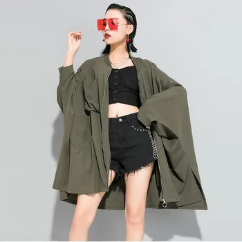 

Johnature 2020 Spring Fashion Casual Batwing Cardigan Plus Size Trench Women New Solid Color Zippers Female Coats