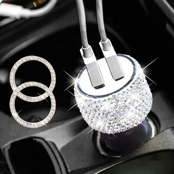 

Dual USB Car Charger Bling Bling Handmade Rhinestones Crystal Car Decorations For Fast Car Adapter Universal Charger Car Charger