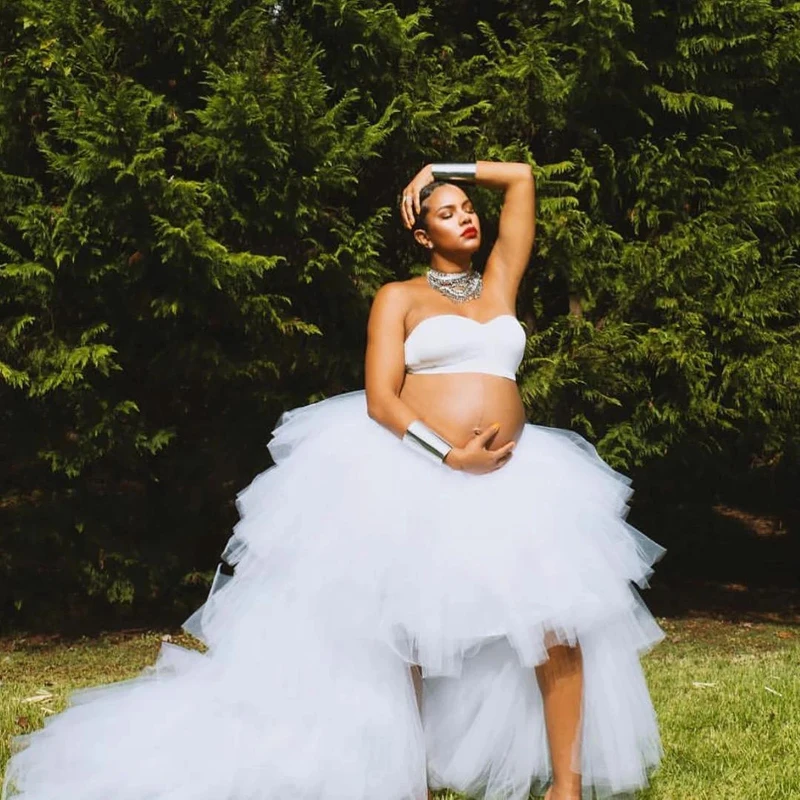 

2020 Chic Tiered Maternity Skirt Hi-Low Tulle Ruffles Fluffy Ball Gown Party Skirts for Pregnant Women Custom Made