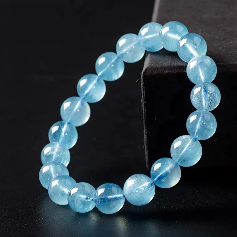 

Natural Blue Aquamarine Quartz Crystal Clear Round Beads Bracelet For Women Men 8mm 9mm 10mm 11mm Brazi Stone AAAAA