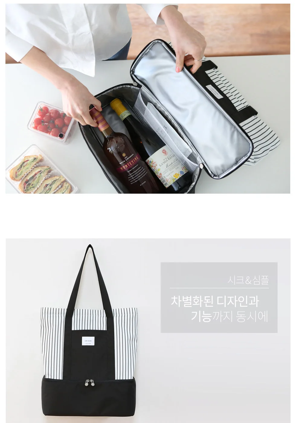 Korean Hot Large Capacity Stripe Floral Lunch Bag Cooler Bag Women Tote Bag Insulated Water-resistant Thermal Lunch Box