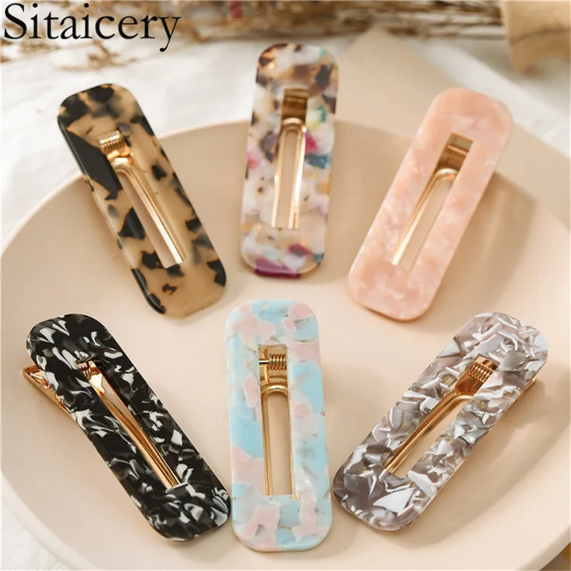 

Sitaicery Women Girls Hair Clip Side Hollow Geometric Water Drop Duckbill Duck Hairgrip Colored Marble Textured Printed Hair Pins