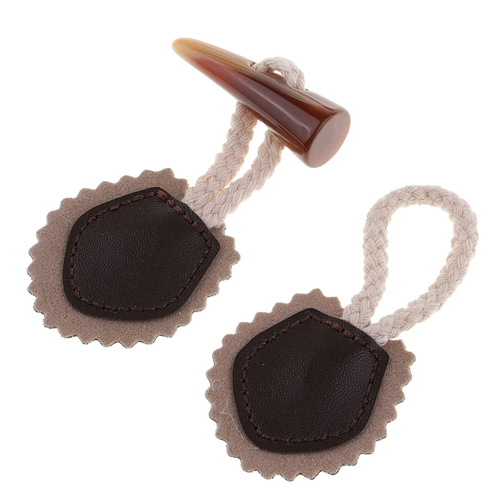 Khaki - 1 Pair Leather And HORN Toggle Button - Duffle Coat Clothes Fastener for Card Making, Scrapbooking Decor Embellishment