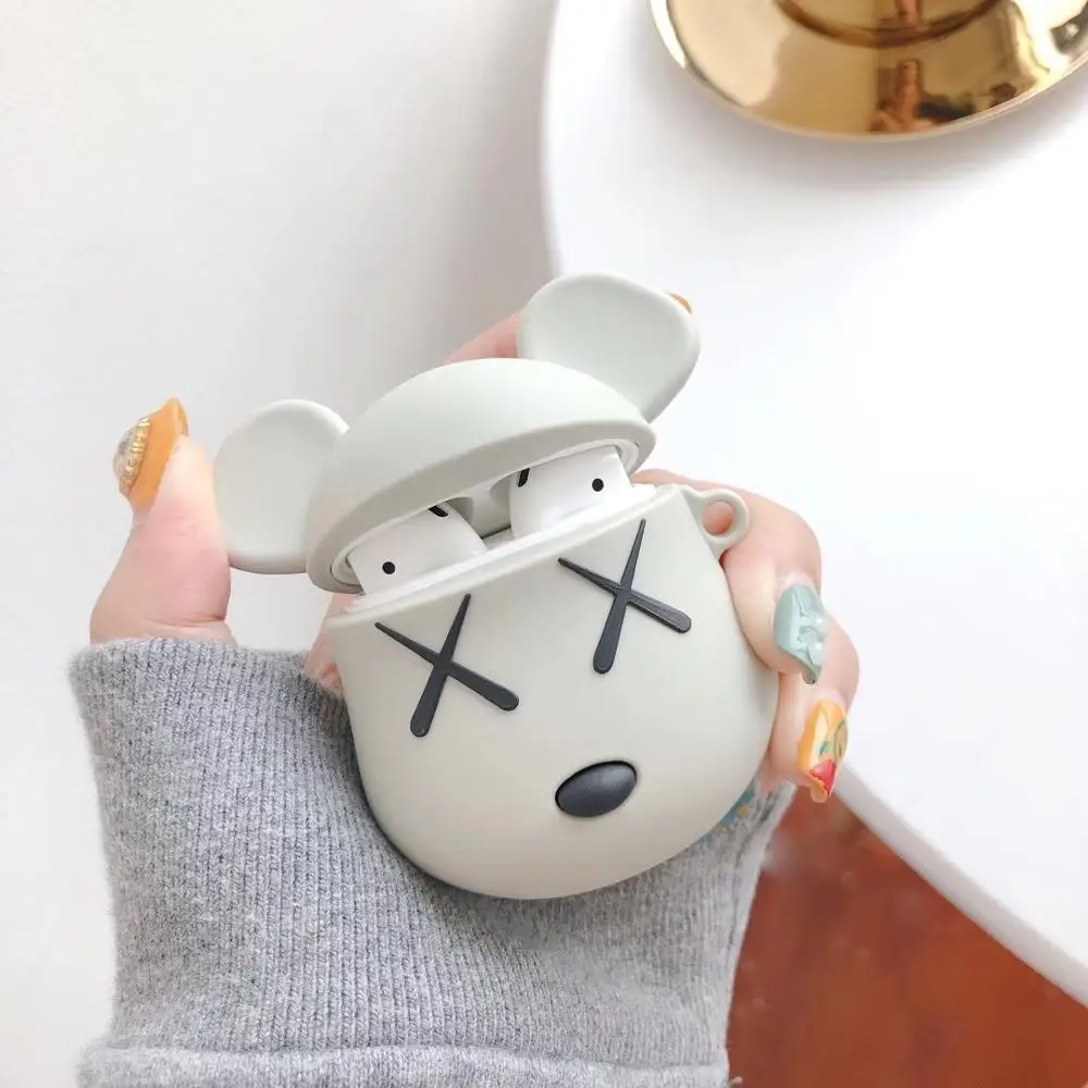 

Cartoon Kaw Trends Kawai Cute Bear with keychain Earphone Shockproof Protective Apple AirPods 1 2 Case Cover Skin Universal