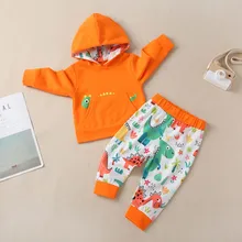 Комплект одежды для малышей, для новорожденных, для маленьких мальчиков и девочек, милый мультяшный топ с капюшоном, брюки с динозаврами, спортивный костюм одежда для малышей Ropa Nina