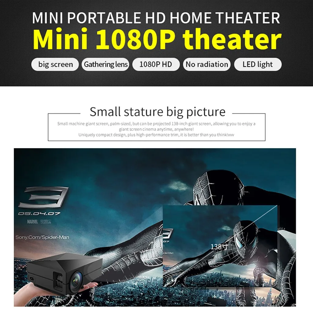 7000лм светодиодный проектор Full HD 1080P Мультимедийный Домашний кинотеатр Thea-ter HDMI USB VGA Профессиональный проектор для дома аксессуары