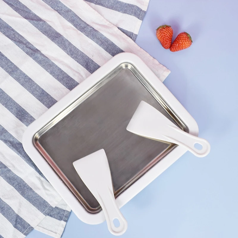 Ice Cream Roller Plate W/ 2 Spatulas for Kids Family DIY Ice Cream Anti-Griddle Pan For Handmade Ice Cream Frozen Yogurt 4
