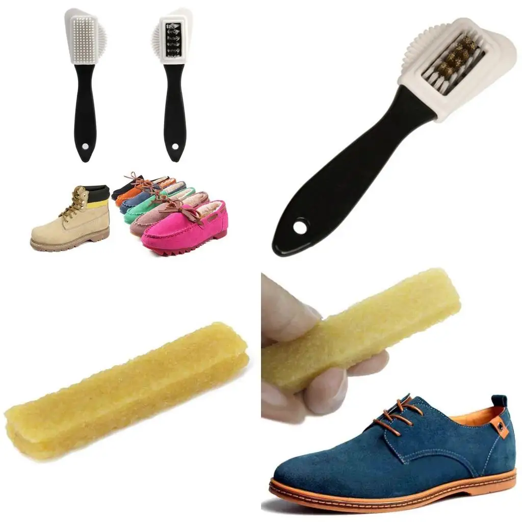 3-Sides Cleaning Brush + Rubber Eraser For Suede Nubuck Shoes Boot Cleaner Cleaning Brush Kit