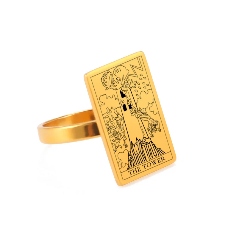 Dawapara Gold-Tone Tarot Card Stainless Steel Vintage Ring for Women - Major Arcana Inspired Jewelry