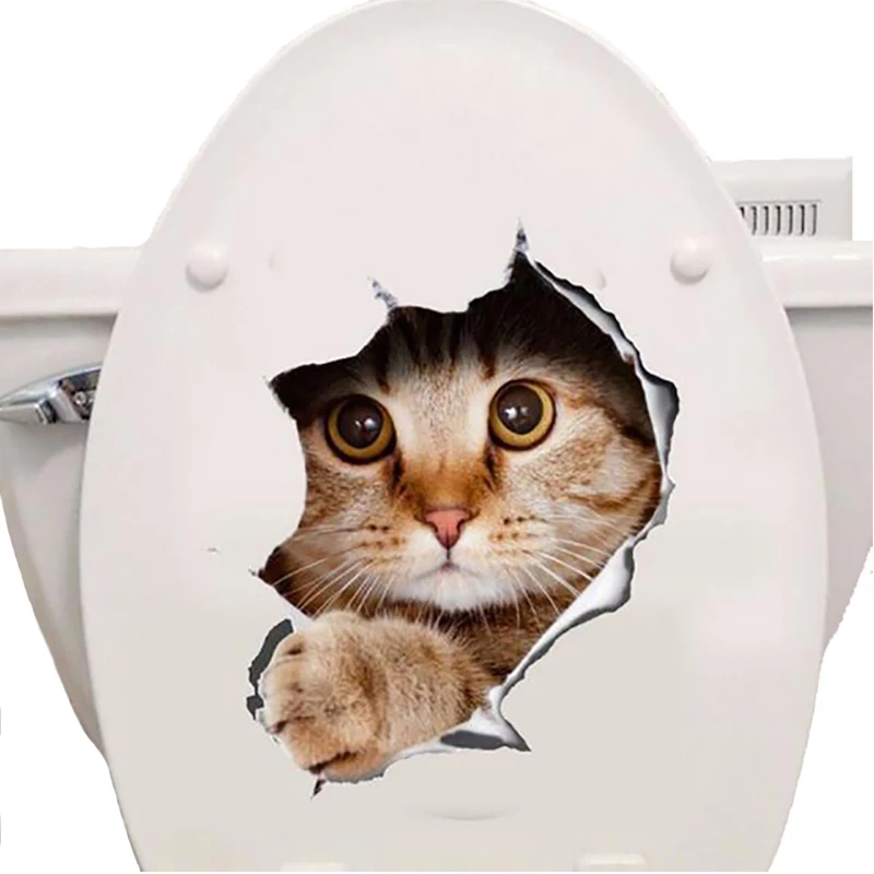Cats 3D Wall Sticker Toilet Stickers Hole View Vivid Dogs Bathroom Home Decoration Animal Vinyl Decals Art Sticker Wall Poster