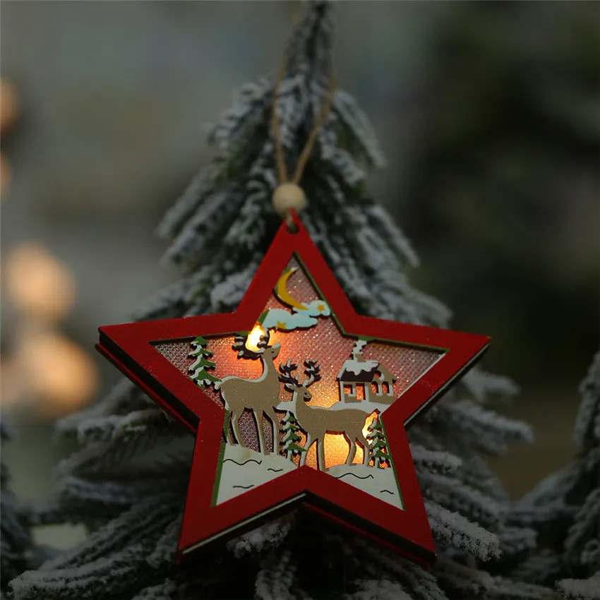 Креативный светодиодный светильник, подвесная Рождественская елка, подвеска, звезда, автомобиль, сердце, деревянные украшения, рождественские, вечерние, новогодние украшения - Цвет: 02-Star