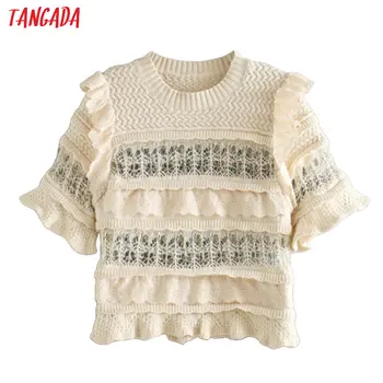 

Tangada 2020 summer women quality Crochet sweater hole short sleeve ladies vintage style knitted jumper tops 3L30