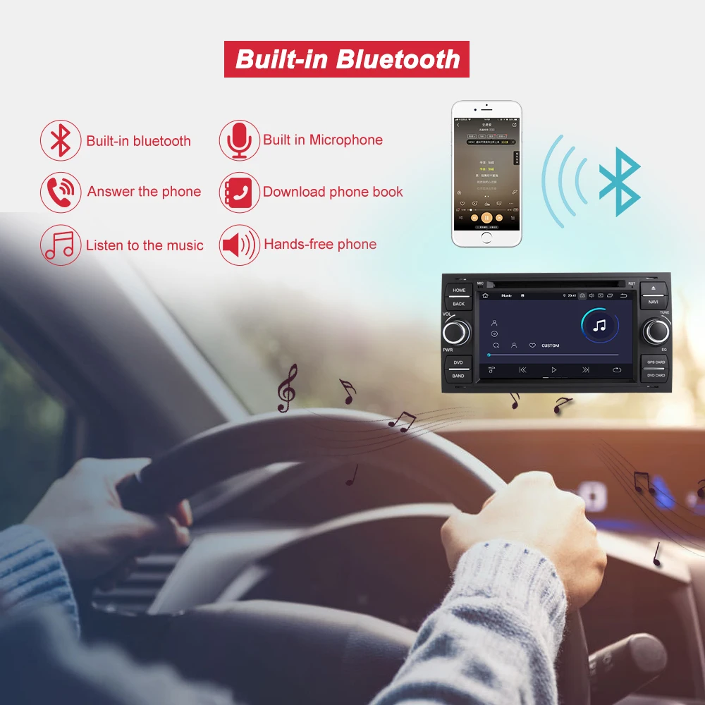 Excellent Bonroad 7" 2DIN Android 9.0 Car Video Player GPS Navigation for Focus Galaxy S-Max Fusion Fiesta Car Multimedia Player RAM4G 1