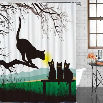 

Bathroom Curtain Garden Bench Branch Kitten Waterproof Fabric Shower Curtain Home Decoration Bathroom Shower Curtain