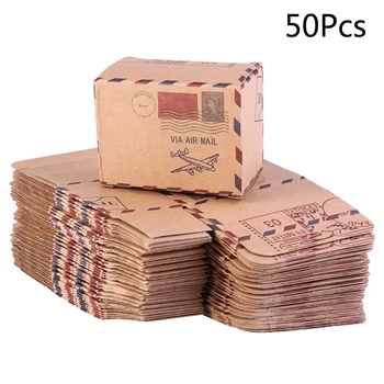 

50pcs Stamp Design Wedding Vintage Candy Packaging Kraft Gift Box Wedding Favors