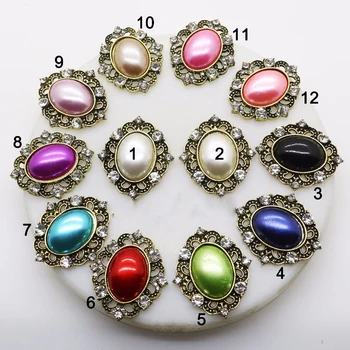 

LKERAN 10Pcs 26*32mm Bronze Metal Pearl Buttons Flatback Flower Rhinestones Button For Wedding Embellishment Decoration Button