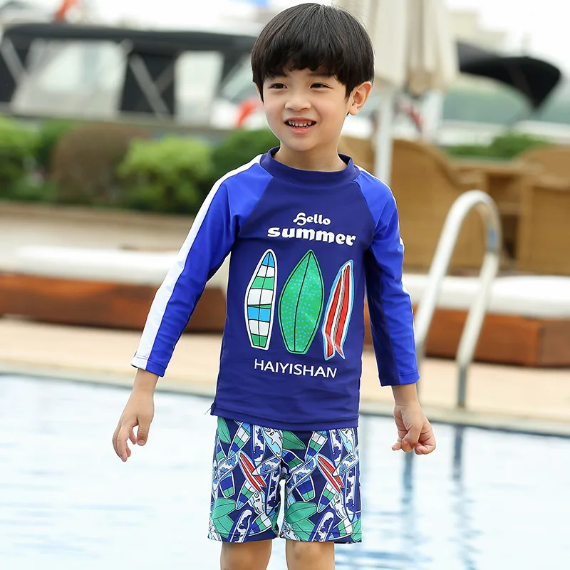 

Korean-style New Style KID'S Swimwear BOY'S Split Type Long Sleeve Sun-resistant Cartoon Shorts Travel Holiday Hot Springs Swimw