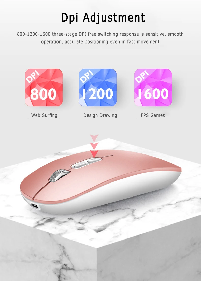 2 в 1 Bluetooth 2,4G Беспроводная Двухрежимная перезаряжаемая мышь 1600 dpi ультра-тонкая эргономичная Портативная оптическая мышь для ПК телефона