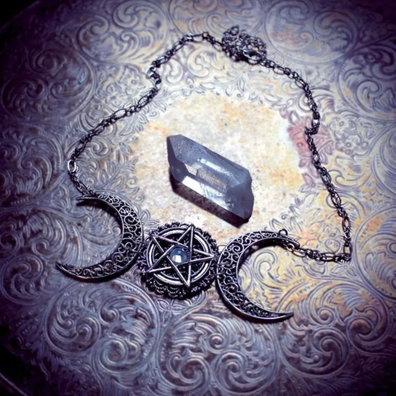 Triple Moon Necklace wiccan jewelry triple goddess pentacle necklace pentagram necklace pagan necklace - Image 4