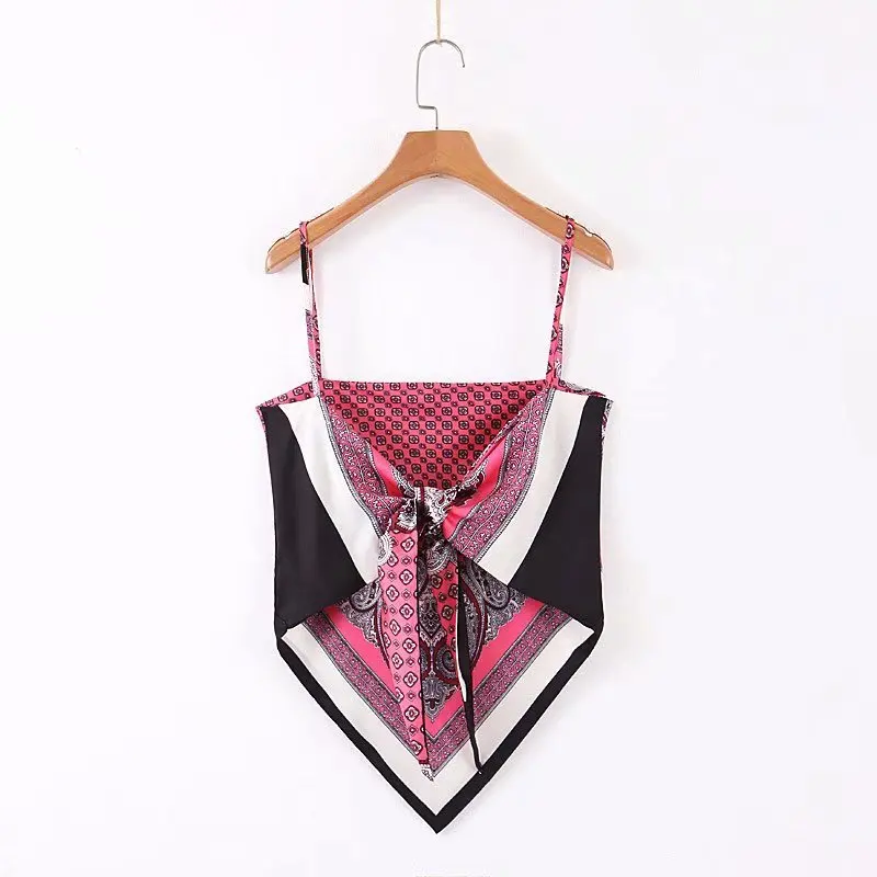 2019 new women vintage position geometric print casual sling blouse ladies spaghetti strap shirts back bowknot retro tops LS4076 2019 new women vintage position geometric print casual sling blouse ladies spaghetti strap shirts back bowknot retro tops LS4076
