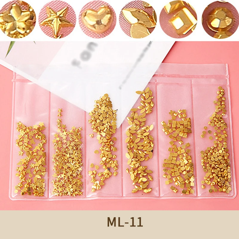 Смешанные металлические цветные 3D украшения для дизайна ногтей неправильной формы золотые серебряные запонки-бисер ювелирные изделия для дизайна ногтей - Цвет: TQ01676