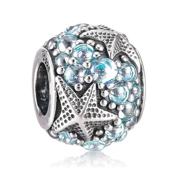 

Authentic 925 Sterling Silver Bead Charm Cute Oceanic Starfish With Full Crystal Beads Fit Bracelet Diy Jewelry