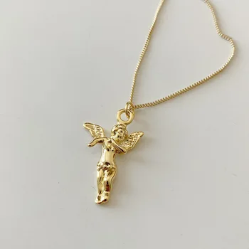 

Korean Style Light Luxury Celi French Wind Ornament Non-Mainstream Minimalist Simple Sterling Silver Mini Angel Necklace Bulk