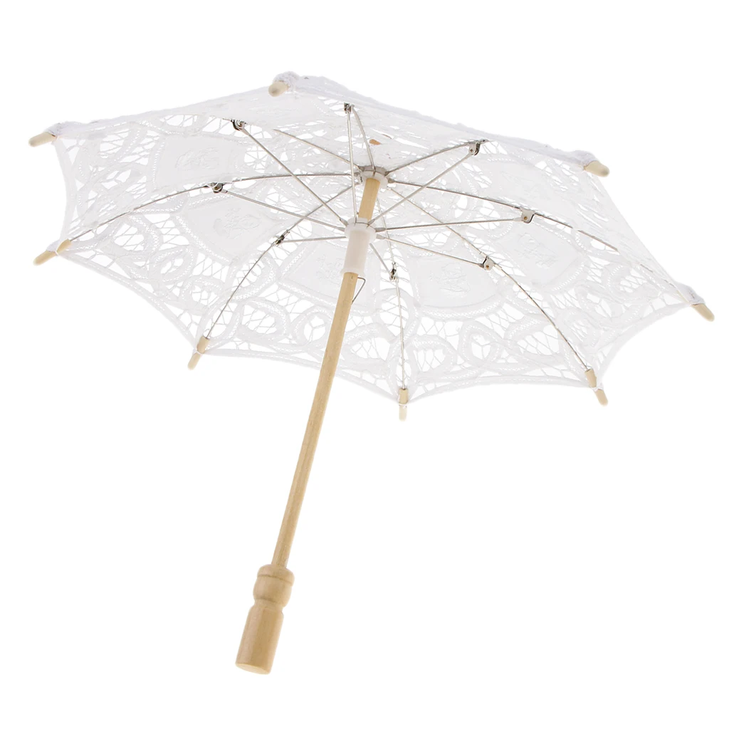 White Vintage Mini Cotton Lace Embroidered Sun Parasol Umbrella Parasol Wedding Bridal Flower Girls Umbrella DIY Craft 