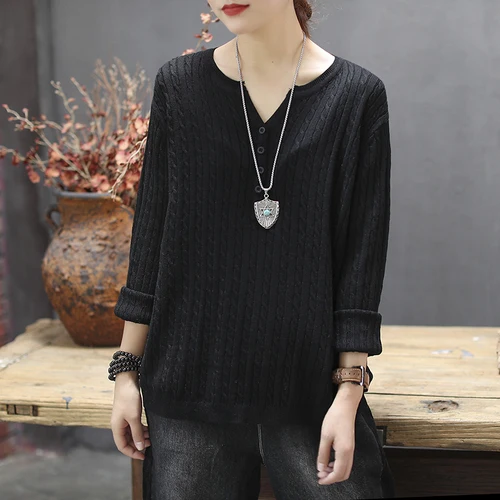 black sweaters Трендовый пуловер с длинным рукавом и v-образным вырезом, джемпер, однотонная трикотажная рубашка, Женское пальто, 5 цветов, компьютерная трикотажная рубашка Z4 - Цвет: black sweaters