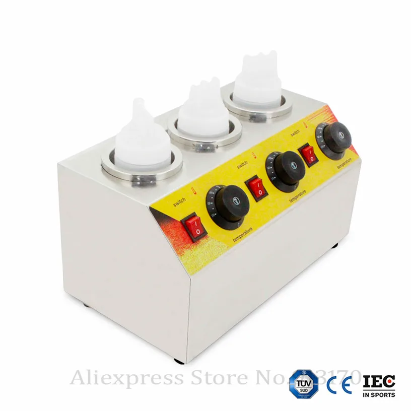 

Electric Hot Sauce Filling 3 Bottles Warmer 220v 110v Commercial Jam Hot Chocolate Heating Sauce Warmer Butter Dispenser Melter