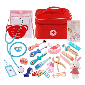 

Children Pretend Doctor Toy Set Durable Nurse Injection Tool Wooden Simulation Medicine Box Sturdy Gift Case