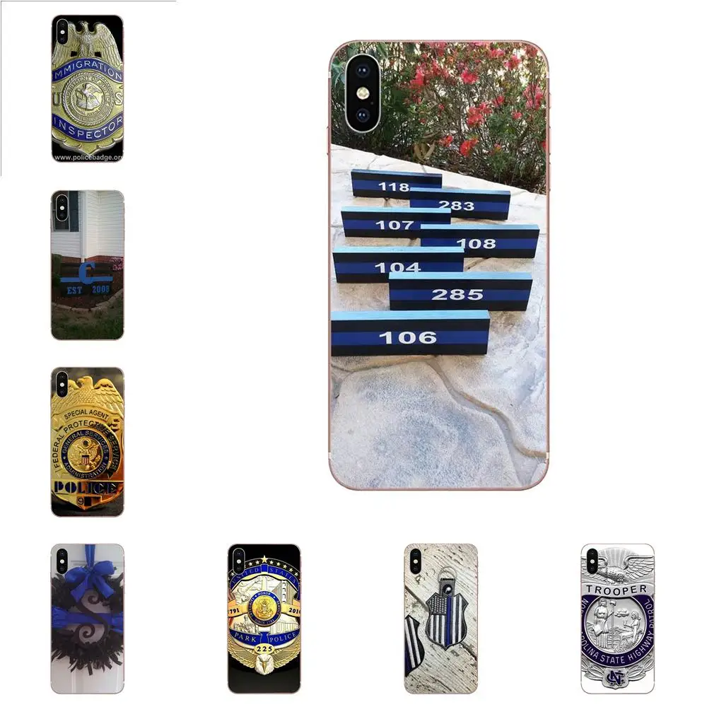 

Luxury Us Police Badge - Thin Blue Line For Apple iPhone 4 4S 5 5C 5S SE 6 6S 7 8 Plus X XS Max XR