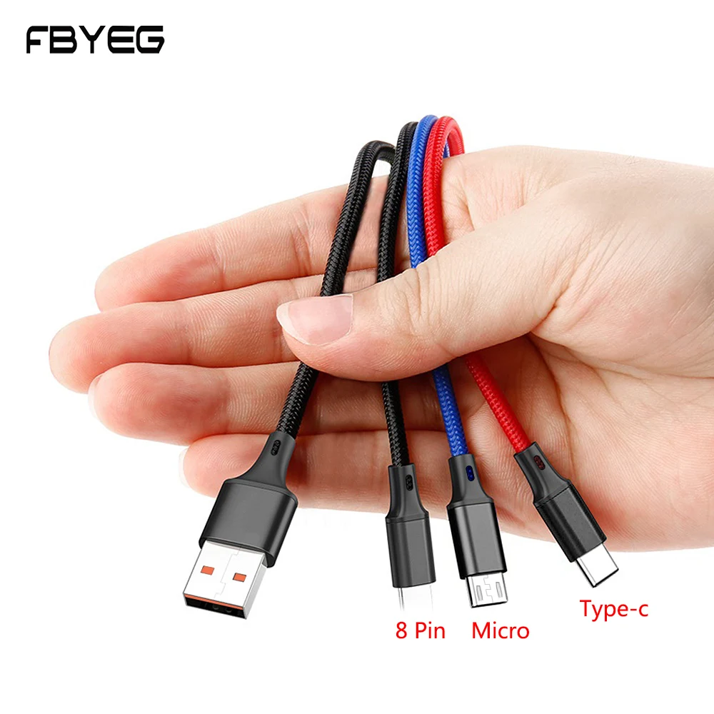 USB-кабель FBYEG 3 в 1 зарядный кабель для iPhone Micro-USB Type-C usb type-c usb-кабель быстрой зарядки