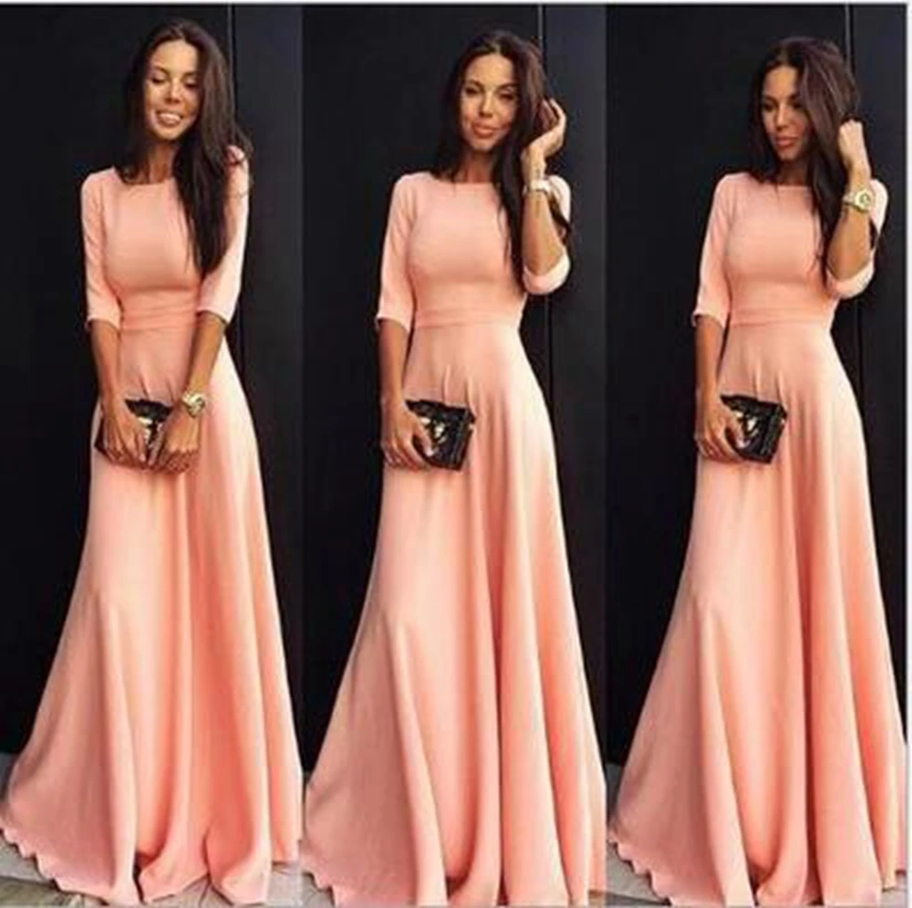 Women Dress Boho A-Line Bohemian 3/4 Sleeve Floor-Length Natural Summer Club Dress Maxi Dresses for Women Dress Sexy Party Dress