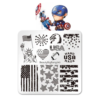 

Beauty BigBang New Nail Art Stamping Plates USA Image American Star Flag Liberty Eagle Style Stainless Steel Nail Stamp Template