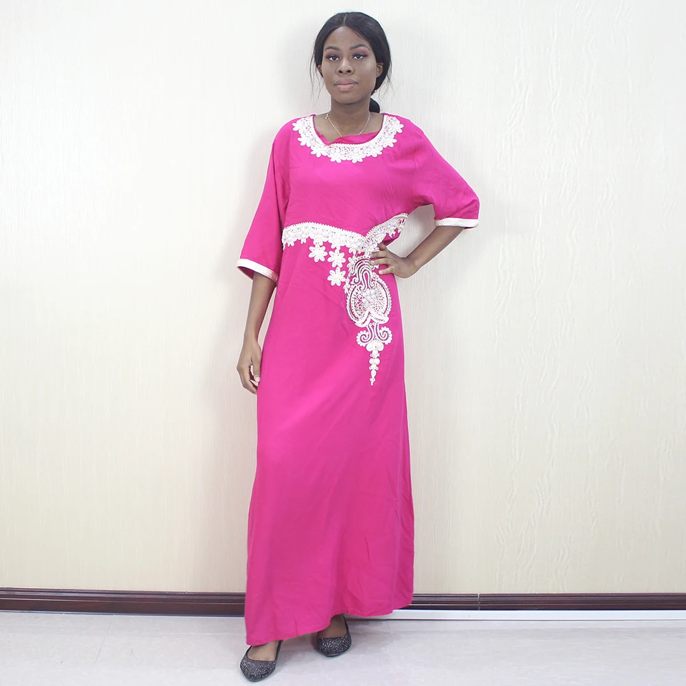 Dashikiage африканские платья для женщин жемчужные аппликации с коротким рукавом элегантные длинные платья для свадебной вечеринки - Цвет: Фуксия