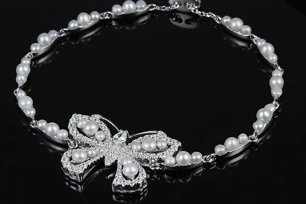 925 пробы серебряный Элегантный CZ браслет с бабочками из кристаллов Регулируемая цепь насекомые браслеты натуральный пресноводный жемчуг браслет