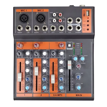 

Mixing Console 4 Channel Digital Mic Line Audio Mixer Console with Reverb Effect for Recording DJ Stage(EU Plug)