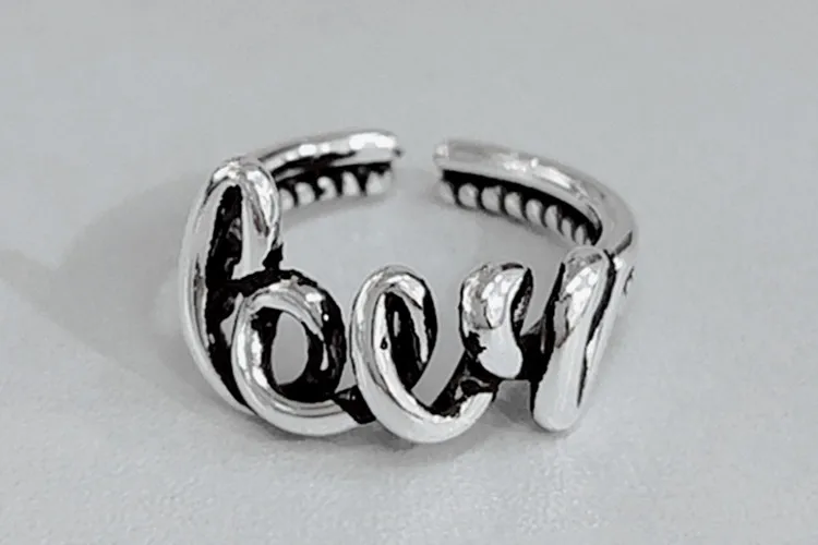 ANENJERY, модные, ретро, 925 пробы, серебряные, тканые, с надписью "Love", тайские, серебряные кольца, крученая веревка, регулируемое кольцо для женщин, мужчин, S-R488
