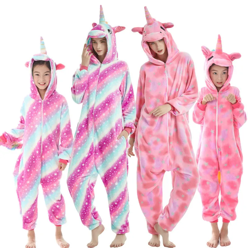 Family Matching Outfit Baby Boy Girl Pajamas Unicorn Winter Women Pyjamas Cartoon Animal Onesie Kigurumi Kids Sleepwear Jumpsuit