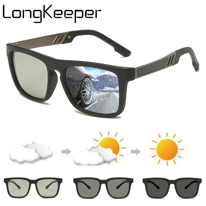 

2020 Classic Photochromic Sunglasses Men Square Polarized Chameleon Sun Glasses Male Vintage TR90 Eyeware Driver Safety Goggles