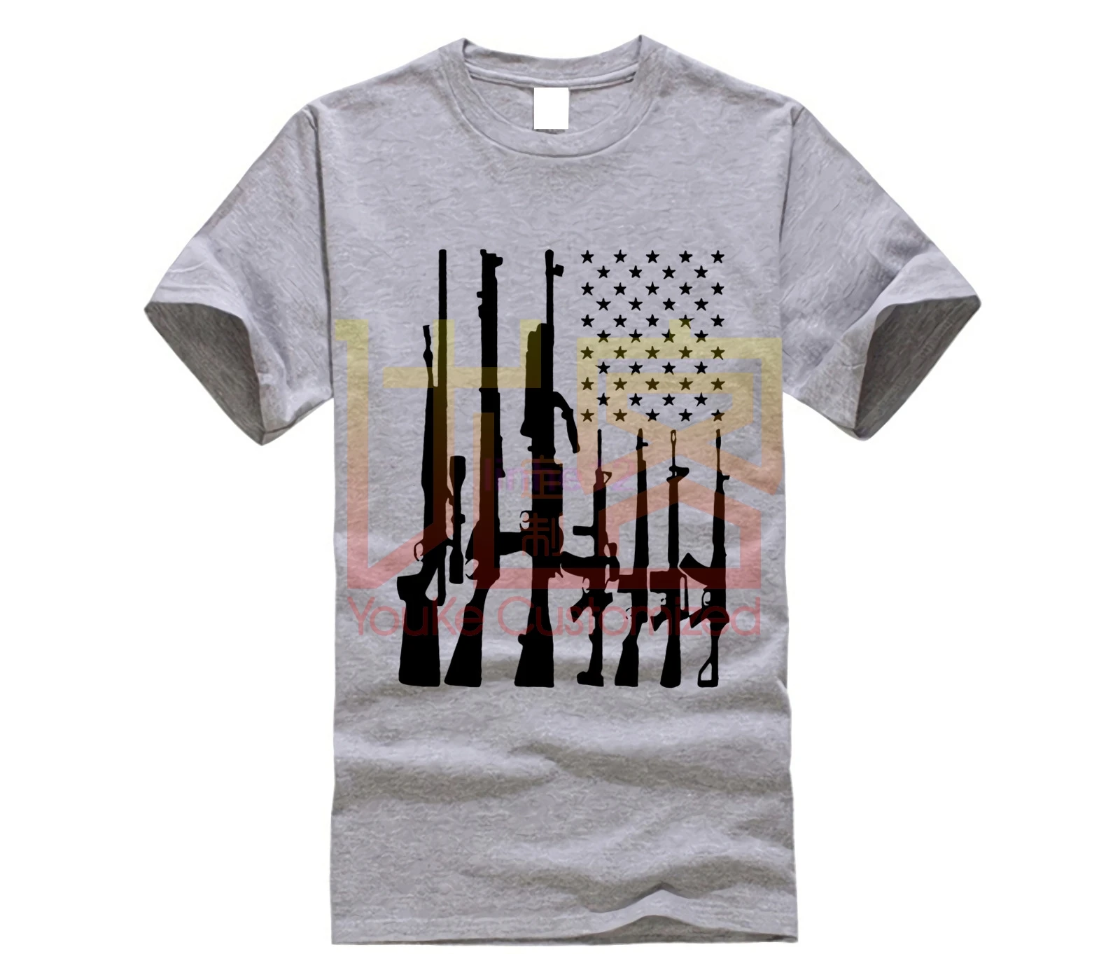 Top Quality Mens American Flag Machine Guns Printed T Shirts T-shirt Firearms Tops Tees USA 2020 Summer Hot Brand Casual | Мужская