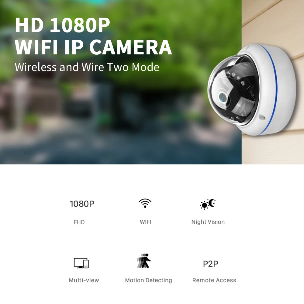 1080P Антивандальная ip-камера с sd-картой Макс 128Gb ONVIF P2P Детектор Движения Металлические оповещения купольные камеры видеонаблюдения с Wifi