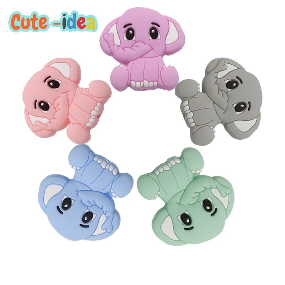 

Cute-idea Food Grade 10pcs Mini Elephant Silicone Beads baby Teething Necklaces DIY Bracelet Pacifier Chain Toy For Kids