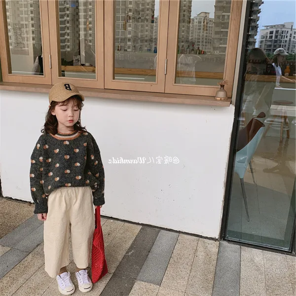 Girls Corduroy Wide Leg Pants Calf-length Pants Autumn New Children Cotton Casual Loose Trousers Toddler Kids Clothing