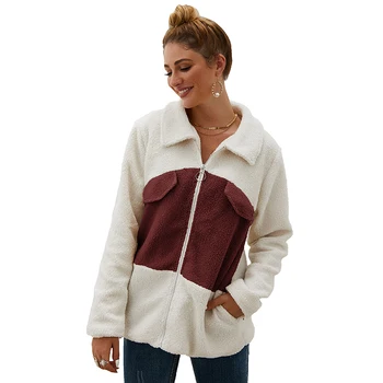 

Women Patchwork Warm Zipper Cardigan Tops Autumn Winter Stitching Sweater Coats